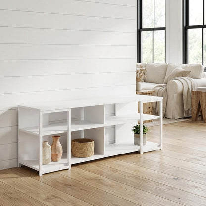 White Modern TV stand, up to 65-inch flat screens, metal, wood construction