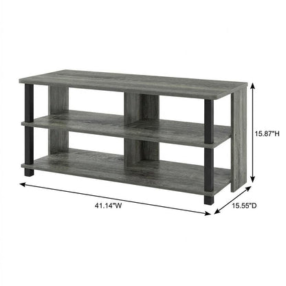 Wood TV stand in French Oak Grey, Black, three tiers, up to 50-inch TVs