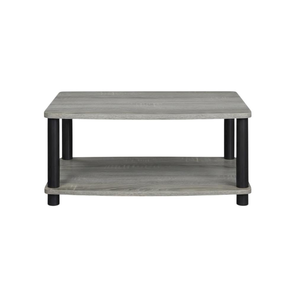 Elevated TV Stand with No Tools Assembly in French Oak Grey and Black Finish