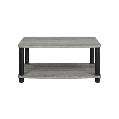 Elevated TV Stand with No Tools Assembly in French Oak Grey and Black Finish