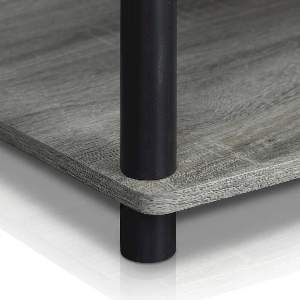 Elevated TV Stand with No Tools Assembly in French Oak Grey and Black Finish