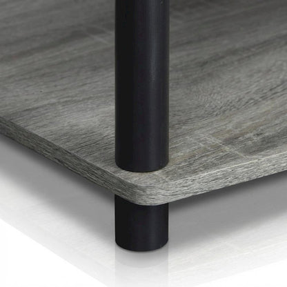Elevated TV Stand with No Tools Assembly in French Oak Grey and Black Finish