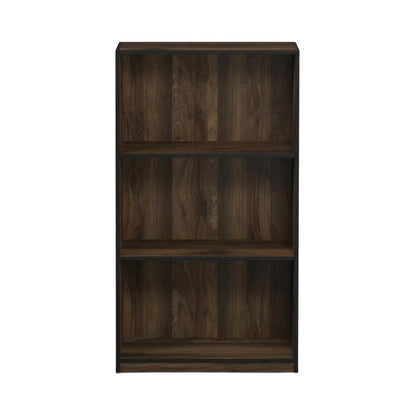 Wood 3-Tier Bookcase with Storage Shelves in Walnut and Black Finish