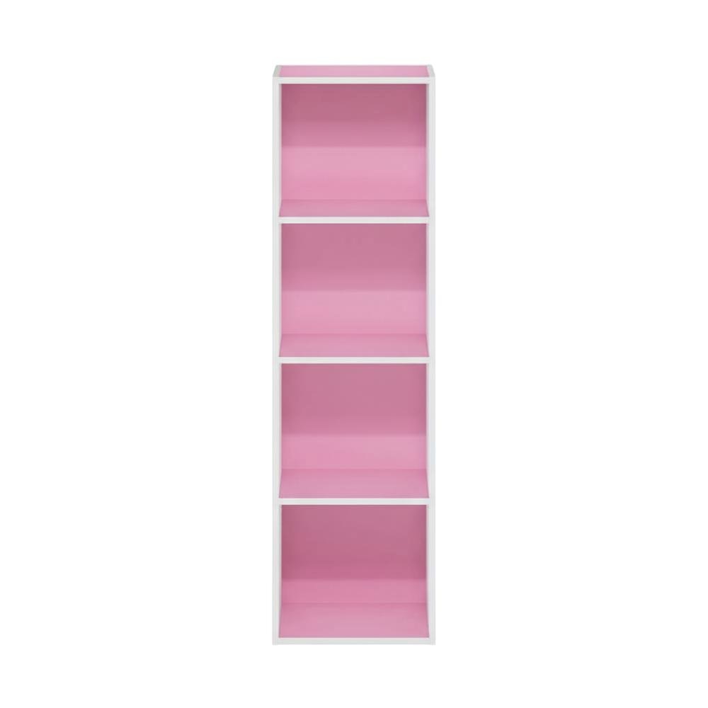 Pink 4-Tier Open Shelf Bookcase with Wood Construction for Storage