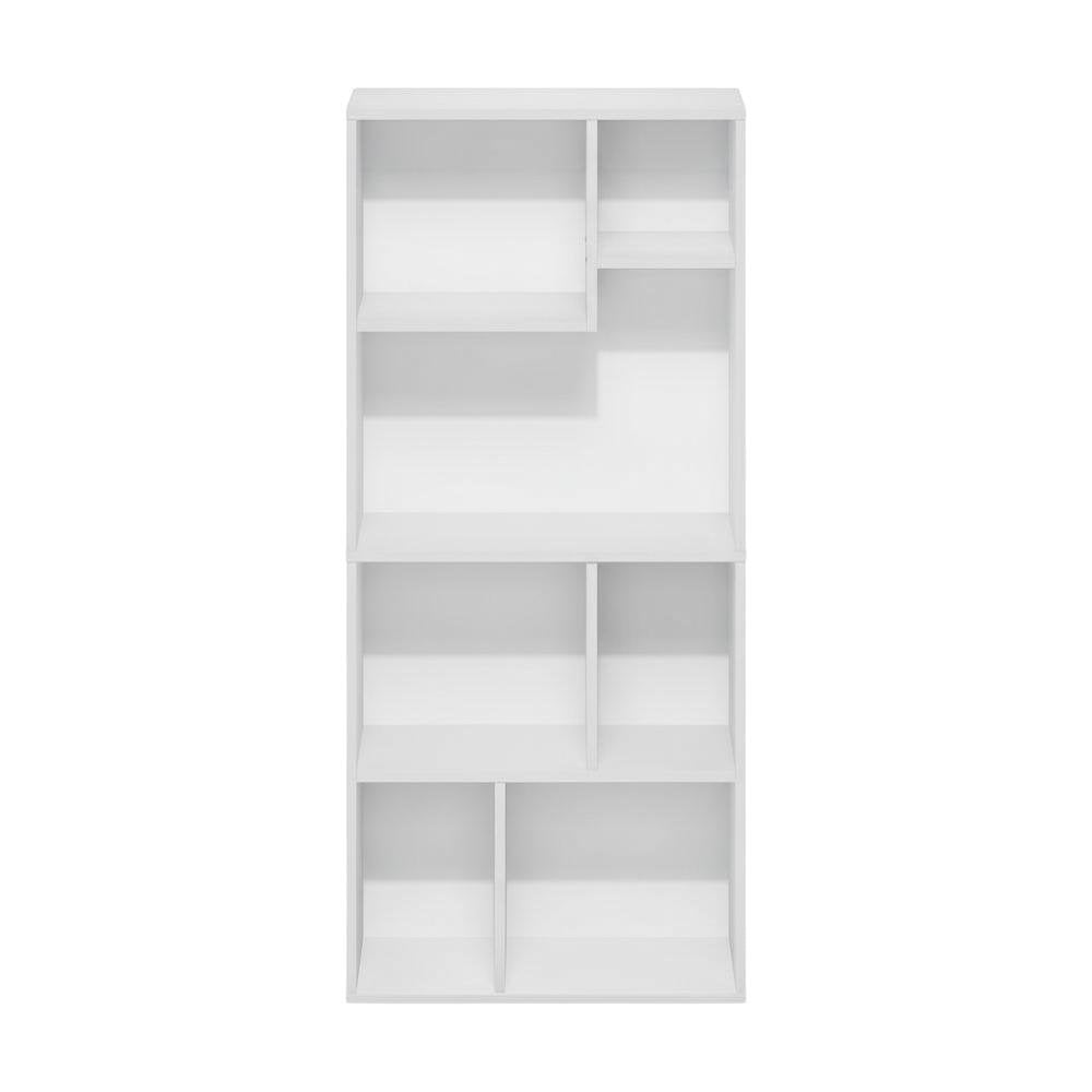 White 7-Cube Irregular Bookcase with Storage Organizer and Modern Design