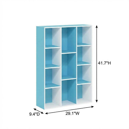 Reversible Open Shelf Bookcase in White and Light Blue with Wood Construction