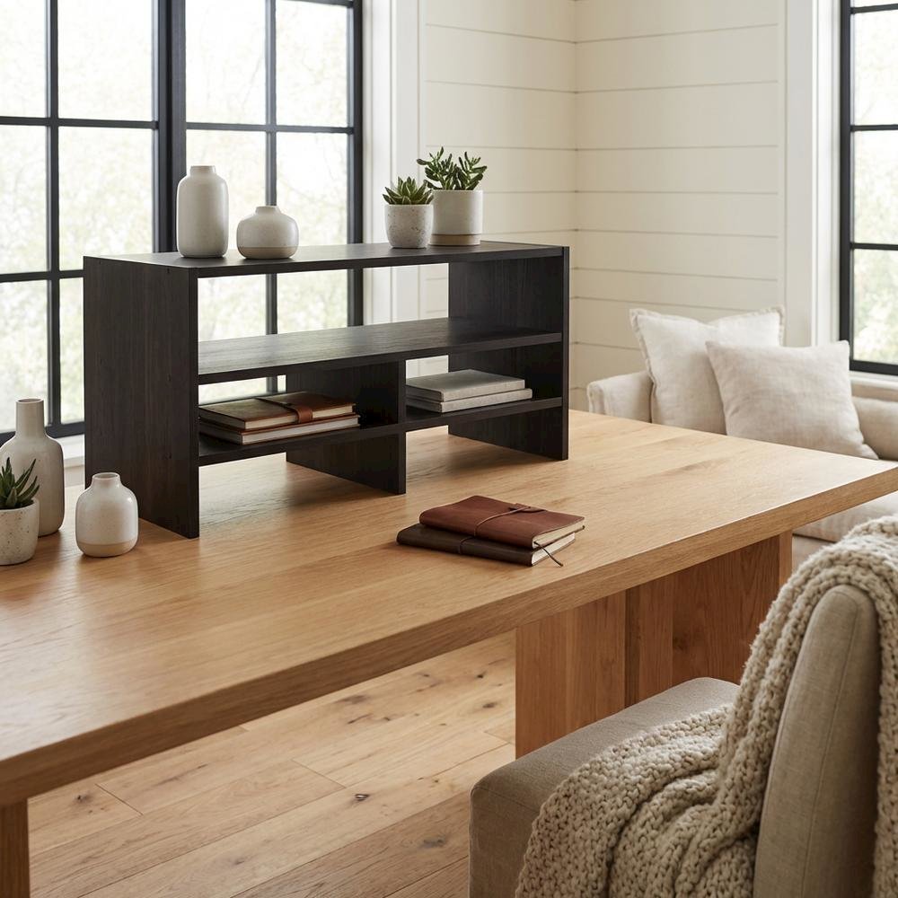 Espresso Desk Top Organizing Shelf with Sturdy Wood Construction