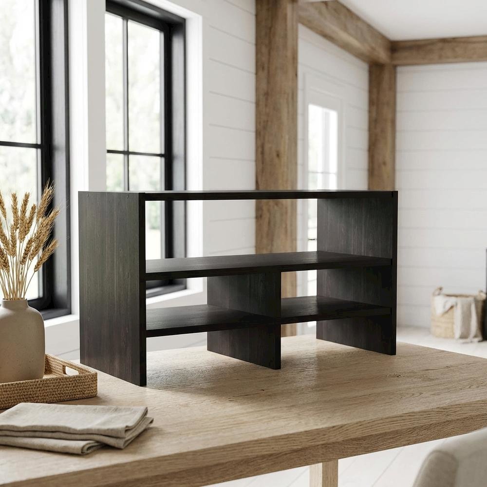 Espresso Desk Top Organizing Shelf with Sturdy Wood Construction