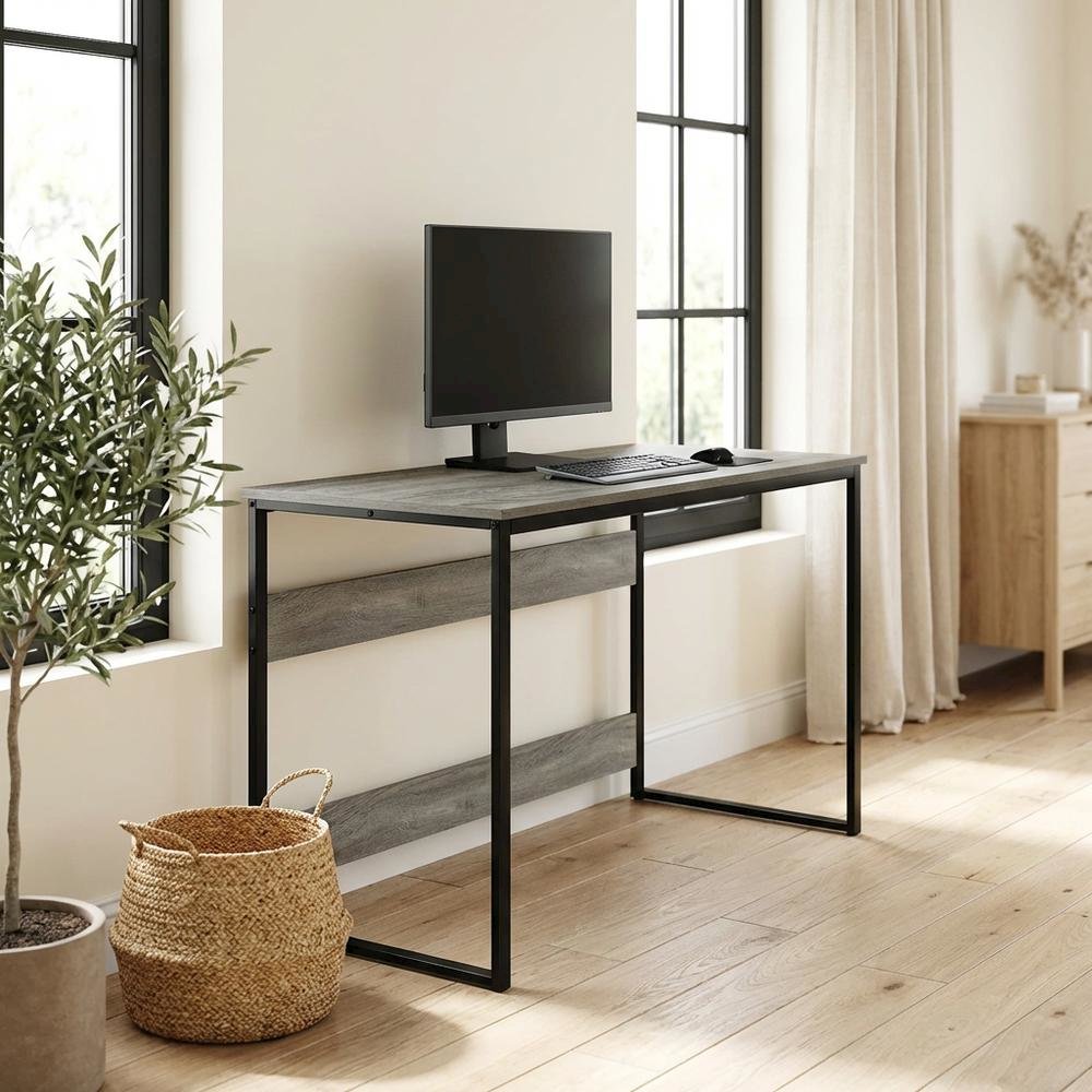 Modern French Oak Grey Study Desk With Sleek Workspace Design