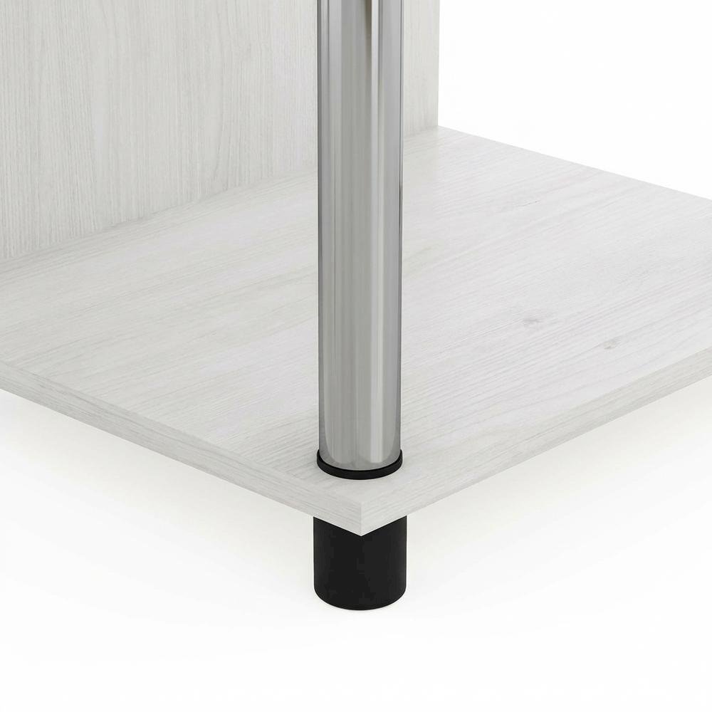 L-Shape Desk, Stainless Steel Tubes And White Oak Finish For Modern Workspaces