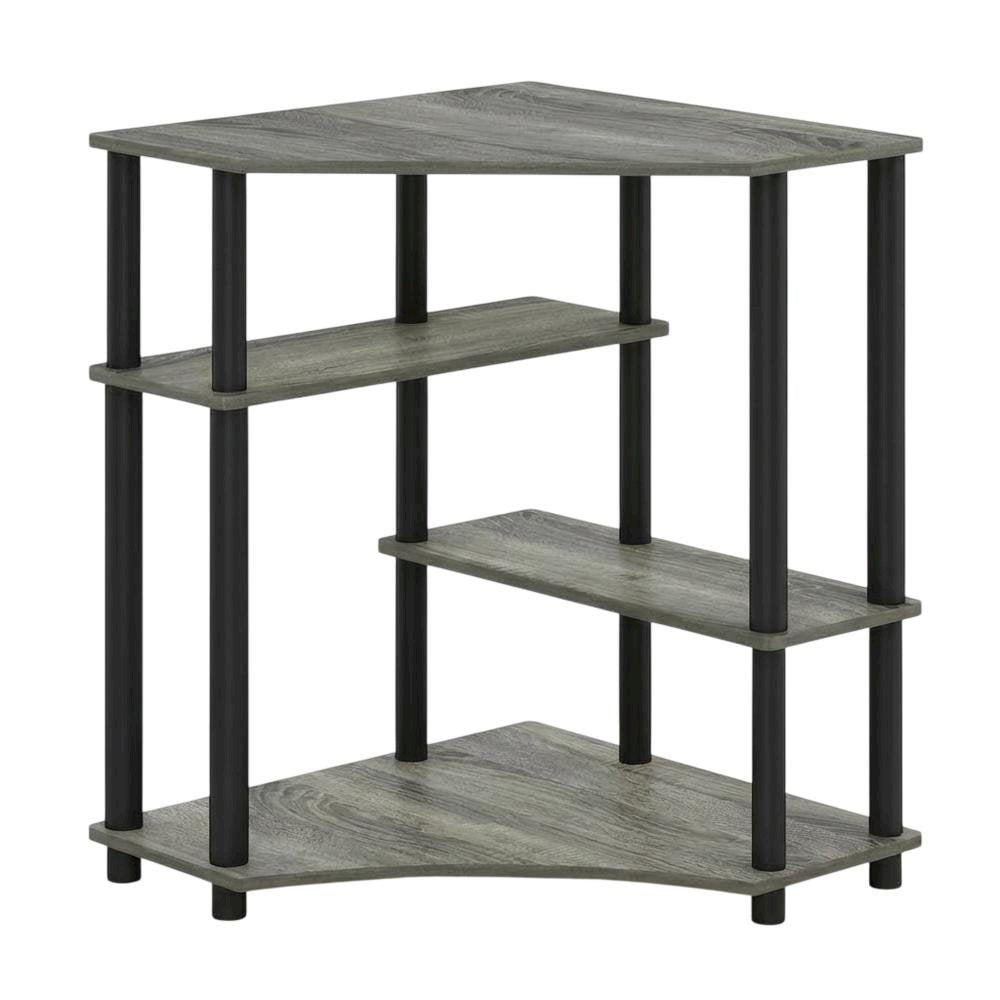 Gray Corner Desk With Shelves, Modern Ergonomic Design For Office Spaces