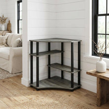 Gray Corner Desk With Shelves, Modern Ergonomic Design For Office Spaces