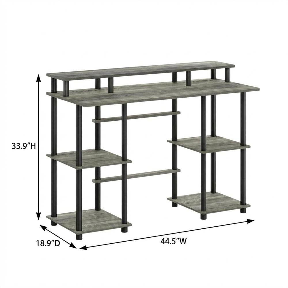 Grey Computer Desk With Top Shelf And Sleek Modern Design For Home Office Use
