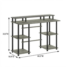 Grey Computer Desk With Top Shelf And Sleek Modern Design For Home Office Use