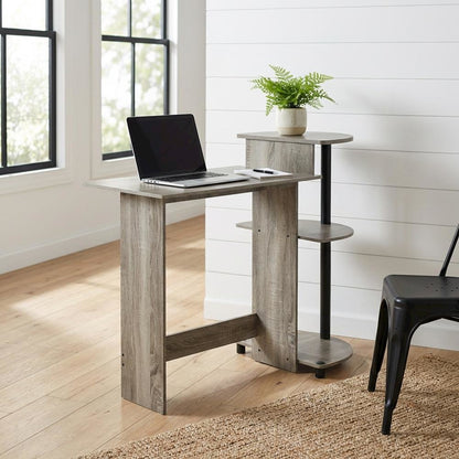 Compact Computer Desk in French Oak Grey, Black, Sleek Design, Sturdy