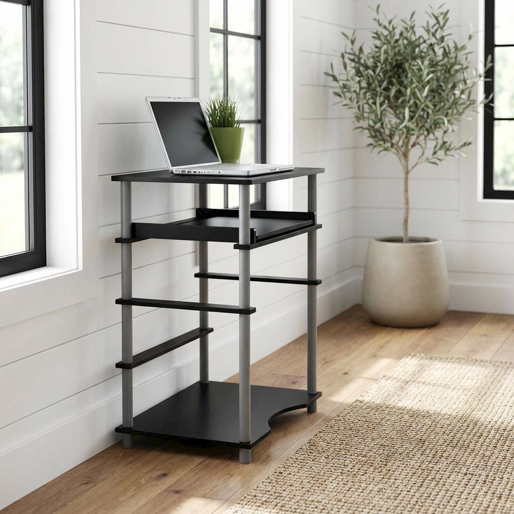 Black and Grey Laptop Desk with Sturdy Workstation Surface and Modern Design