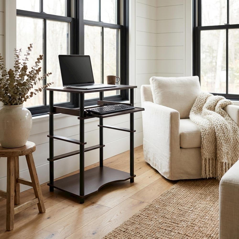 Espresso and Black Laptop Desk with Easy Assembly and Sturdy Build