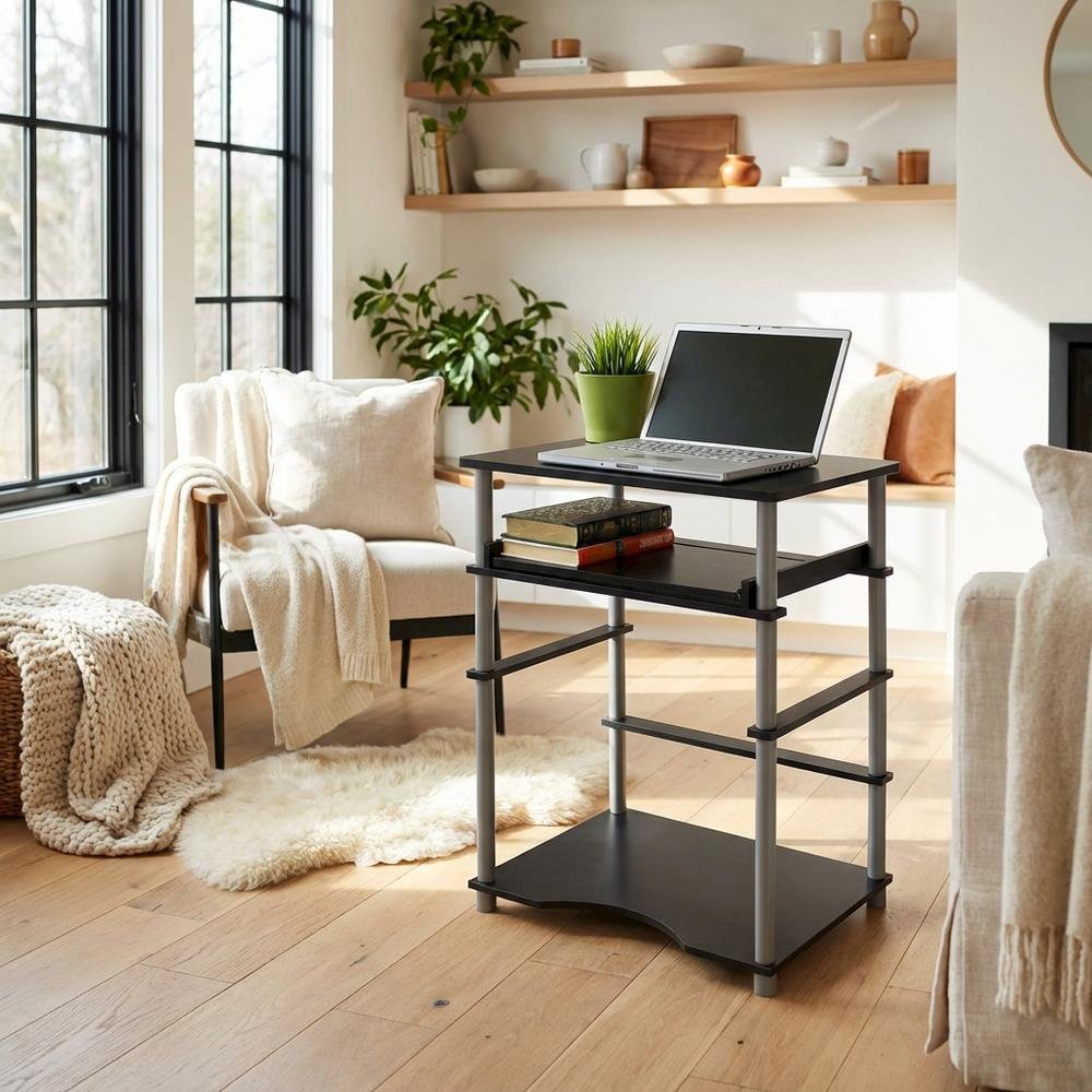 Black and Grey Laptop Desk with Sturdy Workstation Surface and Modern Design