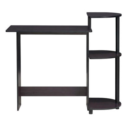 Compact Dark Walnut Computer Desk with Shelves for Efficient Workspace