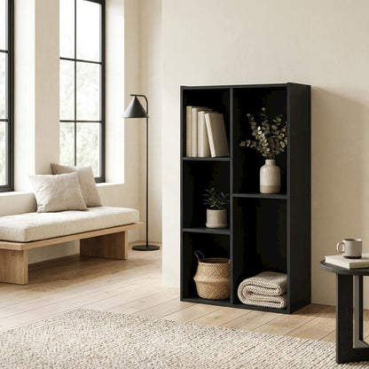Black Reversible Cube Storage Shelf With Open Compartments And Durable Finish