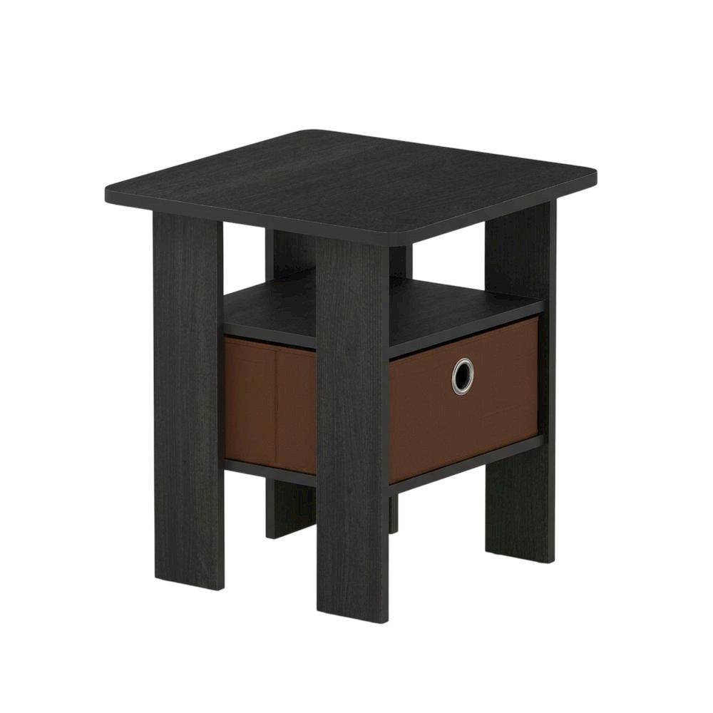 Wood End Table Nightstand with Bin Drawer in Medium Brown