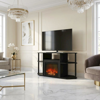 Dark Americano No Heat Fireplace TV Stand for 55-Inch TVs with Open Storage