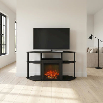 Dark Americano No Heat Fireplace TV Stand for 55-Inch TVs with Open Storage