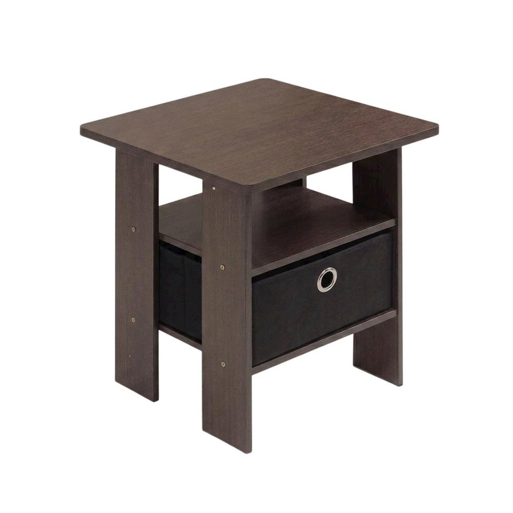 Black Wood End Table with Storage Drawer and Modern Design