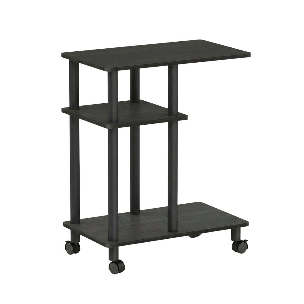 Espresso, U-Shape Sofa Side Table, Rolling Casters