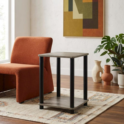 French Oak Grey and Black End Table with Modern Style