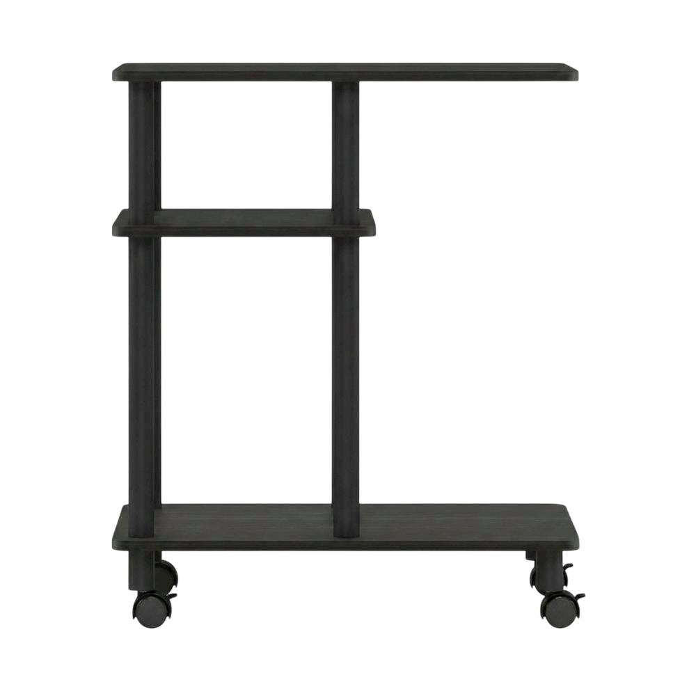 Espresso, U-Shape Sofa Side Table, Rolling Casters