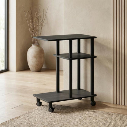 Espresso, U-Shape Sofa Side Table, Rolling Casters