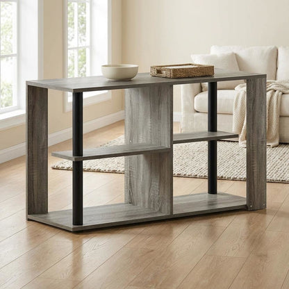 Narrow Coffee Table French Oak Black with Open Shelves and Sturdy Frame