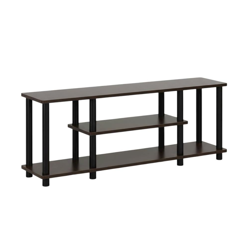 Dark Brown/Black 3-Tier TV Stand with Composite Wood and Plastic Poles