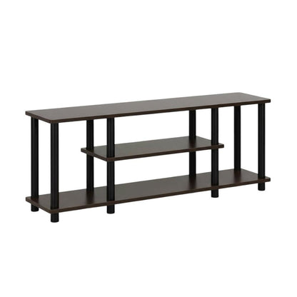 Dark Brown/Black 3-Tier TV Stand with Composite Wood and Plastic Poles