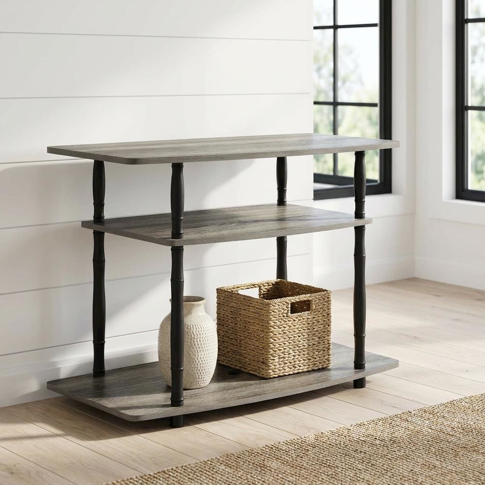 Wooden TV Stand, Classic Tube Design in Grey, Black, Modern Storage Solution