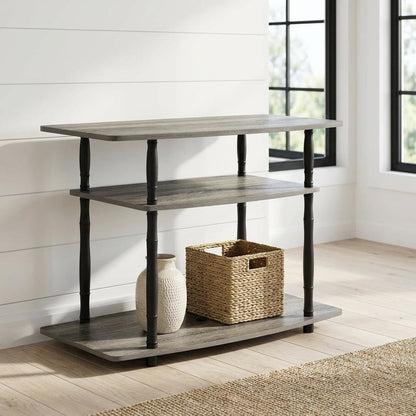 Wooden TV Stand, Classic Tube Design in Grey, Black, Modern Storage Solution