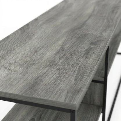French Oak Grey Wood TV Stand for Up to 78-Inch Screens with Storage Space