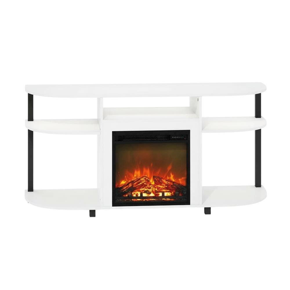 White Entertainment Center Stand with Fireplace for 55-Inch TVs, Solid Wood