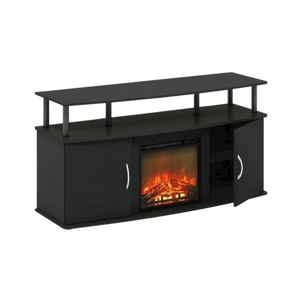 Brown Fireplace Entertainment Center, Doors, Storage Cabinet, 55-Inch TVs