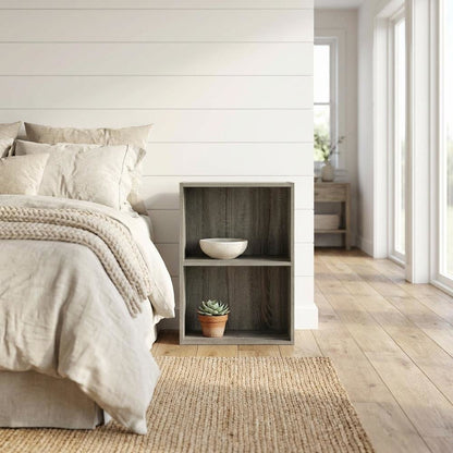 French Oak 2-Tier Open Shelf Bookcase with Modern Design and Wood Build
