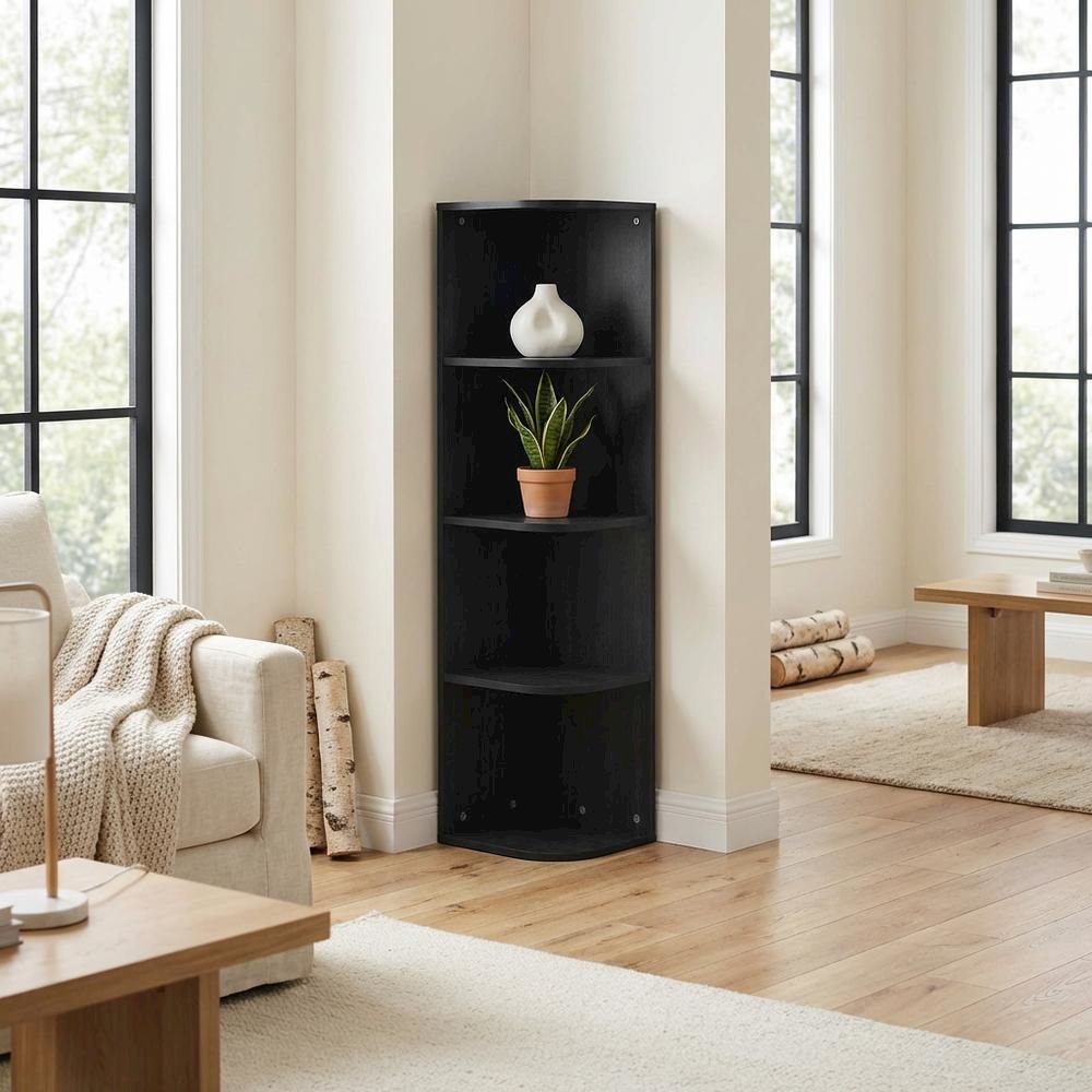 Blackwood 4-Tier Corner Bookcase with Open Shelves for Living Room Storage