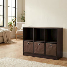 Wooden 3x2 Bookcase with Bins for Organized Storage in Walnut Finish