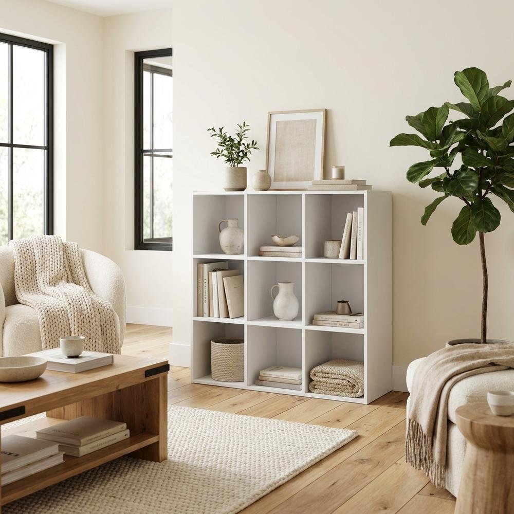 Wooden bookcase with open shelves for versatile storage