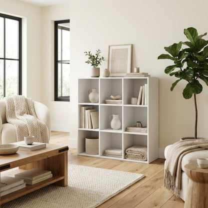 Wooden bookcase with open shelves for versatile storage