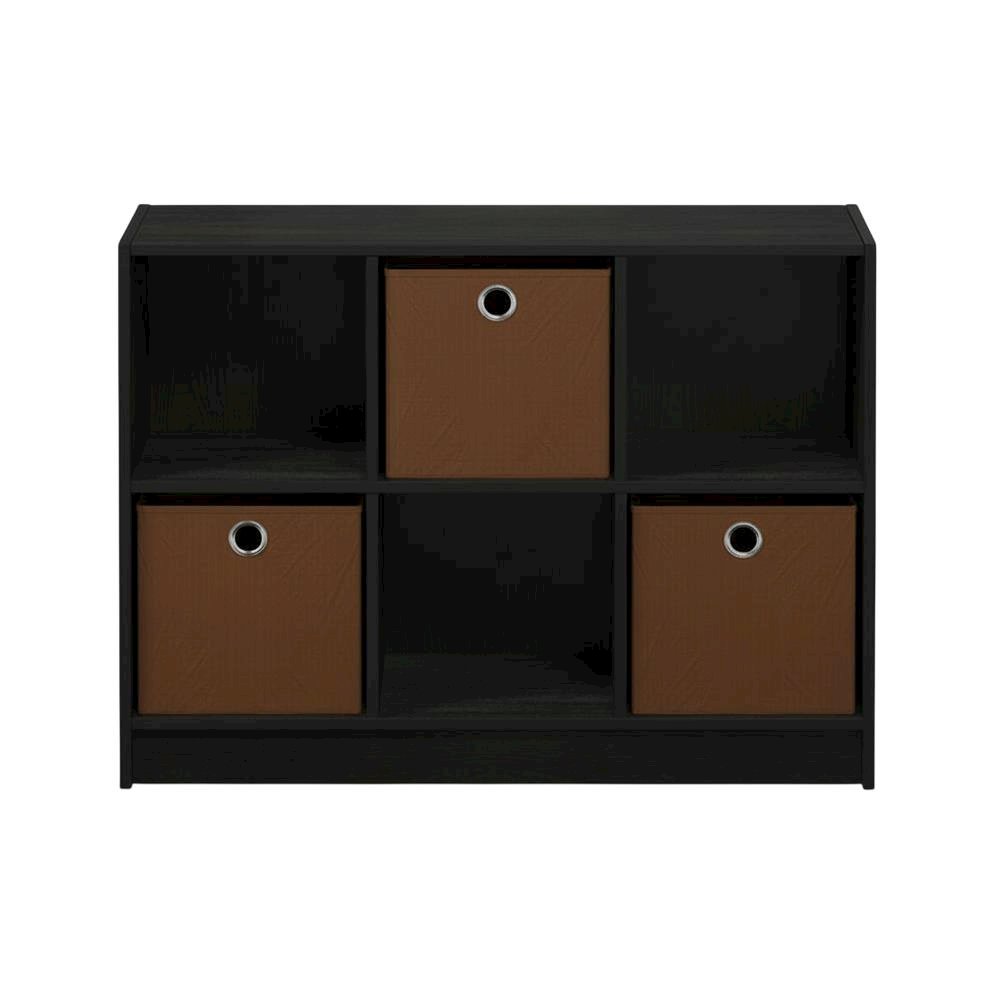 3x2 Wooden Bookcase with Bins in Medium Brown for Organized Storage