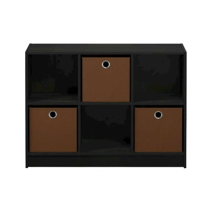 3x2 Wooden Bookcase with Bins in Medium Brown for Organized Storage