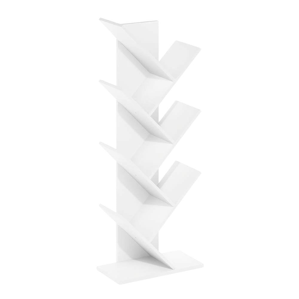 Wooden white bookcase with vertical storage and sleek design