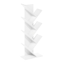 Wooden white bookcase with vertical storage and sleek design