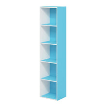 Light Blue Wood 5-Tier Open Bookcase with Spacious Shelves for Storage